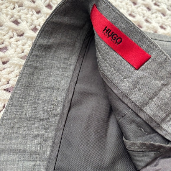 HUGO BOSS Halmex Straight Wool Blend Dress Pants High Rise Men's SZ 37 Gray - Picture 7 of 16